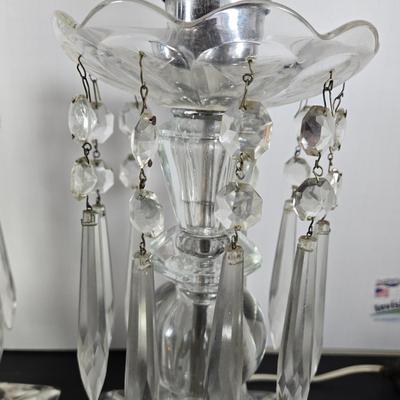LOT 127: Crystal Hurricane Mantle Lamps