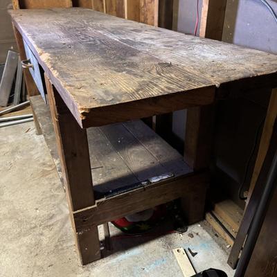 LOT 141: Wooden Handcrafted Heavy Duty Work Bench w/Draw & Tools