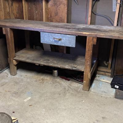 LOT 141: Wooden Handcrafted Heavy Duty Work Bench w/Draw & Tools