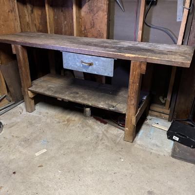 LOT 141: Wooden Handcrafted Heavy Duty Work Bench w/Draw & Tools