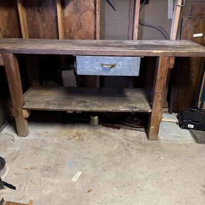 LOT 141: Wooden Handcrafted Heavy Duty Work Bench w/Draw & Tools
