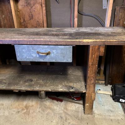 LOT 141: Wooden Handcrafted Heavy Duty Work Bench w/Draw & Tools