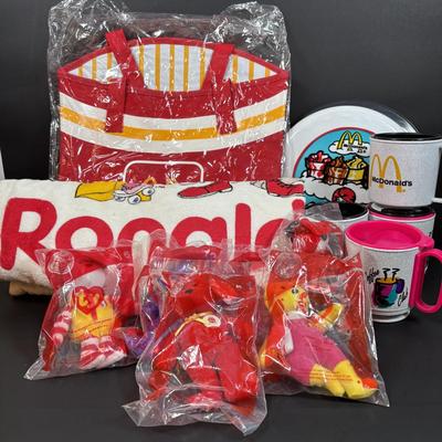 LOT 145: McDonalds New/Old Stock: Vintage French Fry Canvas Tote Bag, Ronald's Gang Beach Towel, Ty Teenie Beanie 25th Anniversary...