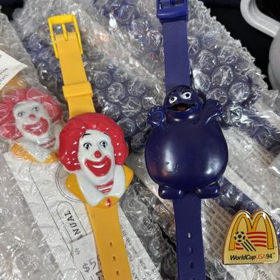 LOT 153" Vintage McDonald's Grimace & Ronald McDonalds Flip Digital Wristwatch (qty 8,), McDonalds Pencils & Lapel...