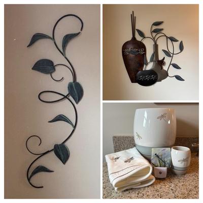 LOT 154: Home Decor: Metal Wall Art/Sculptures &n Dragon Fly Bathroom Decor