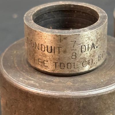 LOT 156: Antique/Vintage Tools: Ford Model-T Open Ended Wrenches, Greenlee Conduit No 735 Knockout Punch Set, Stanley No 110 Plane &...