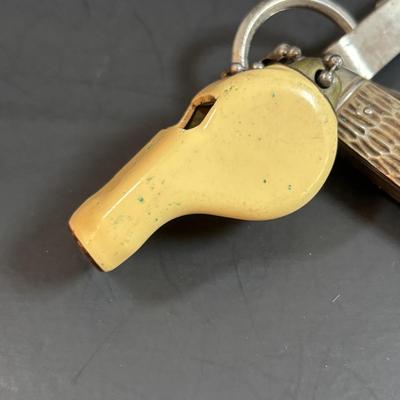 LOT 157: Vintage Greenlee Conduit Knockout Punch Set, Vintage Prince Albert Tobacco Tin, Whistles & Kamp-King Pen Knife