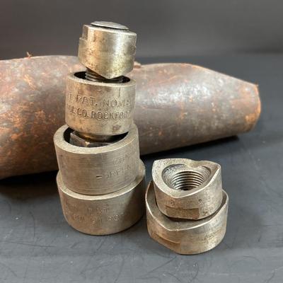 LOT 157: Vintage Greenlee Conduit Knockout Punch Set, Vintage Prince Albert Tobacco Tin, Whistles & Kamp-King Pen Knife