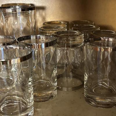 LOT 161: Vintage Silver Rimmed Glassware & Etched Glassware
