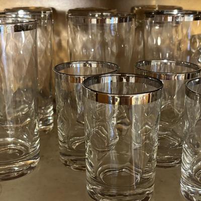 LOT 161: Vintage Silver Rimmed Glassware & Etched Glassware