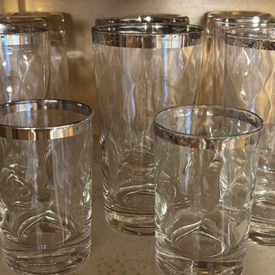 LOT 161: Vintage Silver Rimmed Glassware & Etched Glassware