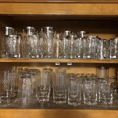 LOT 161: Vintage Silver Rimmed Glassware & Etched Glassware