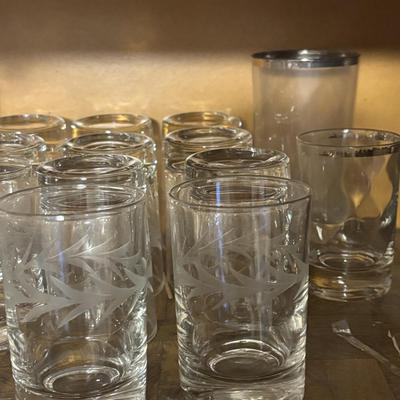 LOT 161: Vintage Silver Rimmed Glassware & Etched Glassware