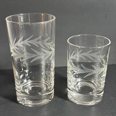 LOT 161: Vintage Silver Rimmed Glassware & Etched Glassware