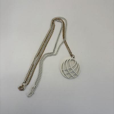 LOT 332: Vintage Pele Collection Necklaces in Olivine & Vintage 70 Mod White Geometric Style Necklaces