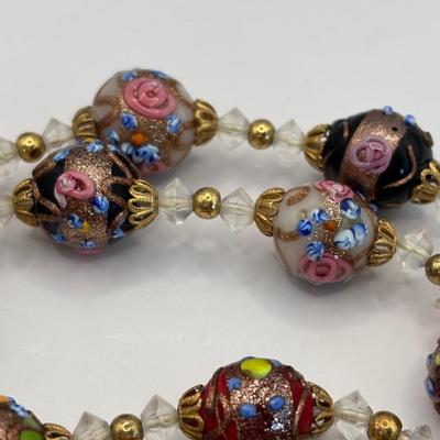 LOT 333: Wedding Cake Glass Beaded Necklace w/Matching Clip/Screw On Earrings