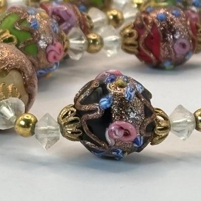 LOT 333: Wedding Cake Glass Beaded Necklace w/Matching Clip/Screw On Earrings