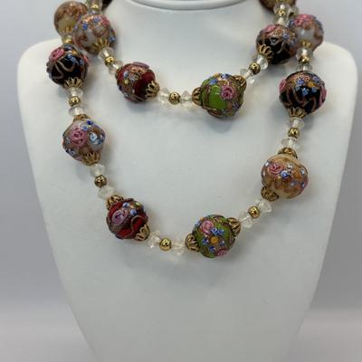 LOT 333: Wedding Cake Glass Beaded Necklace w/Matching Clip/Screw On Earrings