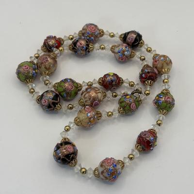 LOT 333: Wedding Cake Glass Beaded Necklace w/Matching Clip/Screw On Earrings