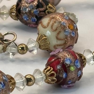 LOT 333: Wedding Cake Glass Beaded Necklace w/Matching Clip/Screw On Earrings