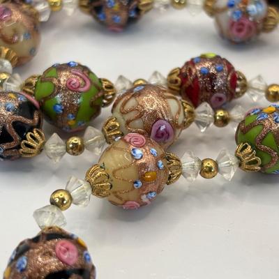 LOT 333: Wedding Cake Glass Beaded Necklace w/Matching Clip/Screw On Earrings