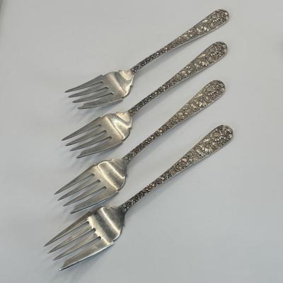 LOT 325: S..Kirk & Sons Co. Repousse Sterling Silver Forks w/Floral Design, 405.08g Tw