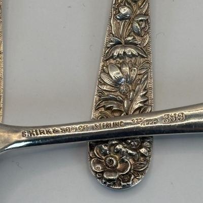 LOT 325: S..Kirk & Sons Co. Repousse Sterling Silver Forks w/Floral Design, 405.08g Tw