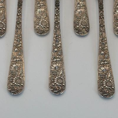 LOT 325: S..Kirk & Sons Co. Repousse Sterling Silver Forks w/Floral Design, 405.08g Tw