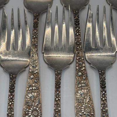 LOT 325: S..Kirk & Sons Co. Repousse Sterling Silver Forks w/Floral Design, 405.08g Tw