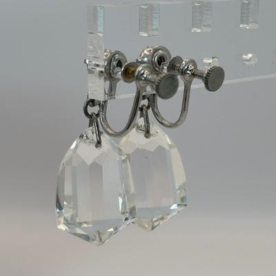 LOT 335: Vintage Rhinestone Brooch Collection along w/Clear Faceted Screw Back Drop Earrings