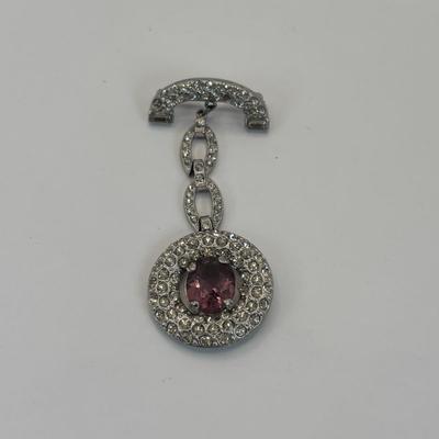 LOT 335: Vintage Rhinestone Brooch Collection along w/Clear Faceted Screw Back Drop Earrings