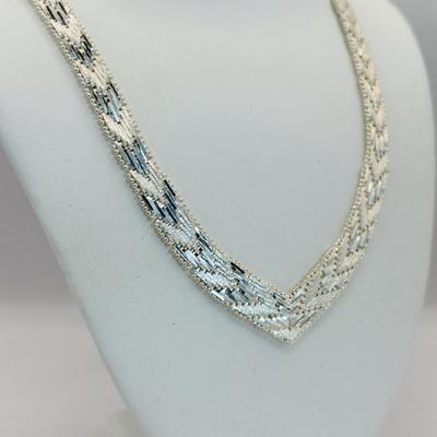 LOT 336: Sterling Silver (925 Italy) V-shaped Chevron Necklace & Sterling Silver 7" Bracelet w/No Clasp: 50.60g Tw