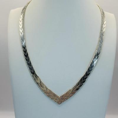 LOT 336: Sterling Silver (925 Italy) V-shaped Chevron Necklace & Sterling Silver 7" Bracelet w/No Clasp: 50.60g Tw