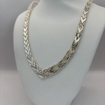 LOT 336: Sterling Silver (925 Italy) V-shaped Chevron Necklace & Sterling Silver 7" Bracelet w/No Clasp: 50.60g Tw