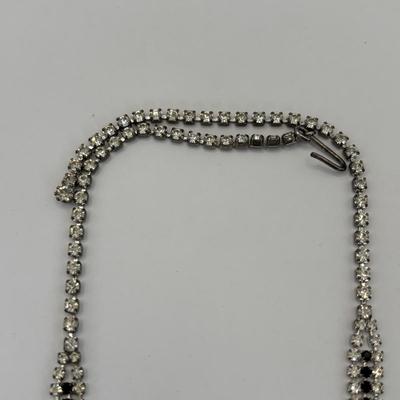 LOT 338: Vintage Silvertone Rhinestone V-Neck Choke Style Necklace & 6.5" Bracelet, Art Deco Style Rhinestone Brooch, Large...