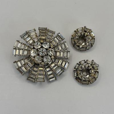 LOT 340 Silver Tone Multi Strand Necklace, Double Strand of Fauz Pearls, Rhinestone Brooch & Clip Earrings & Social Gallery...