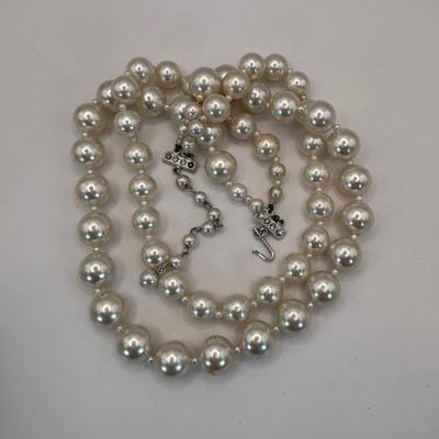 LOT 340 Silver Tone Multi Strand Necklace, Double Strand of Fauz Pearls, Rhinestone Brooch & Clip Earrings & Social Gallery...