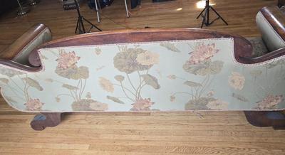 LOT 27L: Antique Couch With Ornate Carved Wood Trim