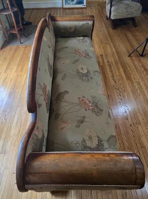 LOT 27L: Antique Couch With Ornate Carved Wood Trim