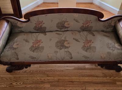 LOT 27L: Antique Couch With Ornate Carved Wood Trim