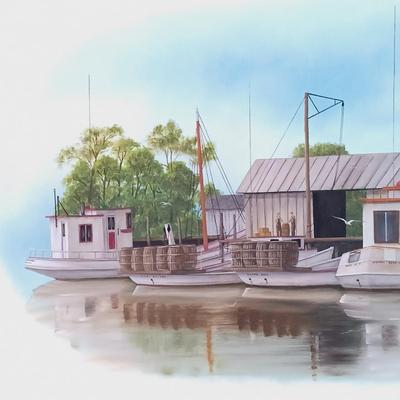 LOT 47L: Hugh Harris 'Packing House Scene' Large Oil Painting