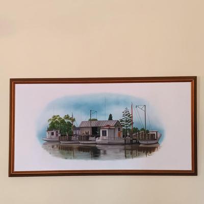 LOT 47L: Hugh Harris 'Packing House Scene' Large Oil Painting