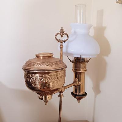 LOT 48L: 19th Century Brass Electrified Student Oil Lamp