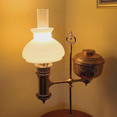 LOT 48L: 19th Century Brass Electrified Student Oil Lamp