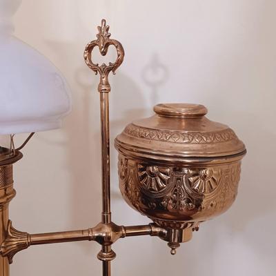 LOT 48L: 19th Century Brass Electrified Student Oil Lamp