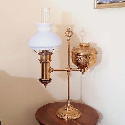 LOT 48L: 19th Century Brass Electrified Student Oil Lamp