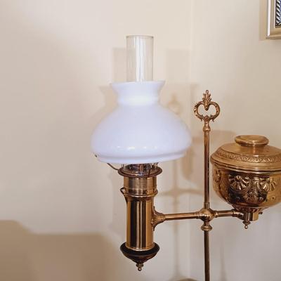 LOT 48L: 19th Century Brass Electrified Student Oil Lamp