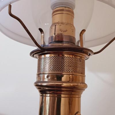 LOT 48L: 19th Century Brass Electrified Student Oil Lamp