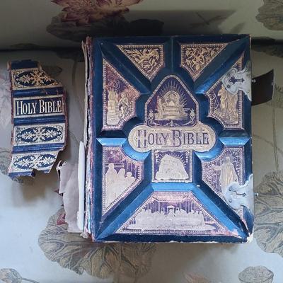 LOT 50L: 19th Century Illustrated Ornate Leather-Bound Bible 1882