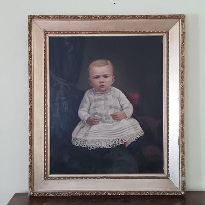 LOT 51L: Antique Oil Painting of a Victorian Child 2-1/2 x 3 Ft
